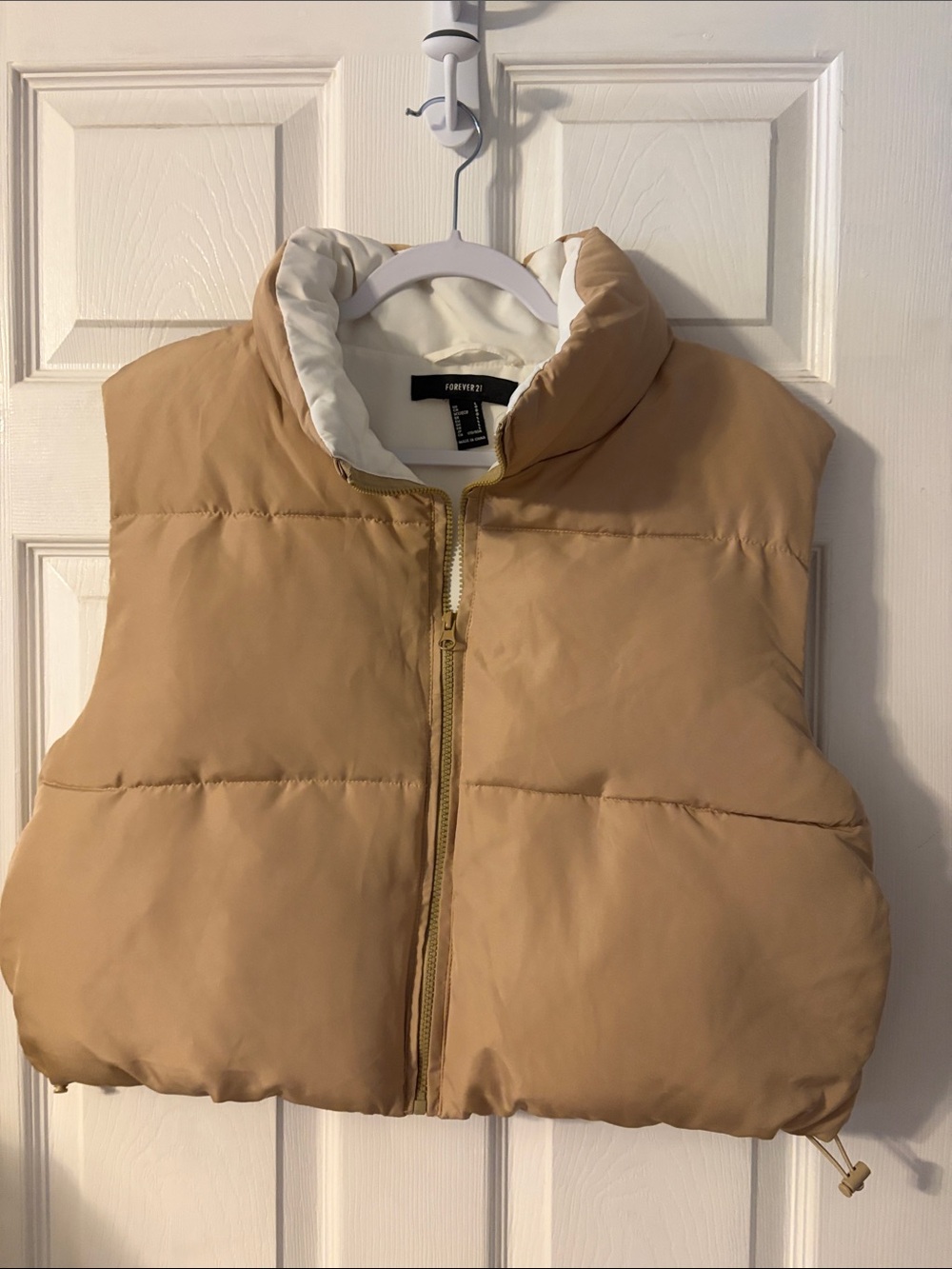 Forever 21 Tan Puffer Vest with Cream Lining